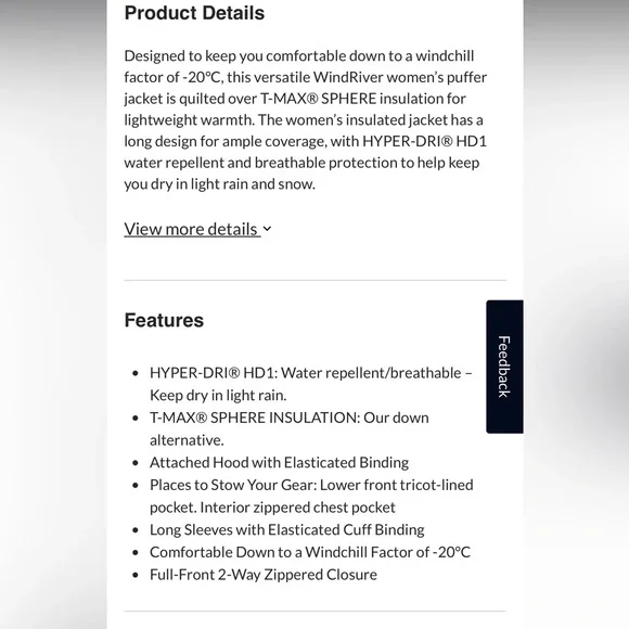 Wind River NAVY Water Repellent Breathable Puffer Insulated Long Hooded Jacket - Picture 6 of 6